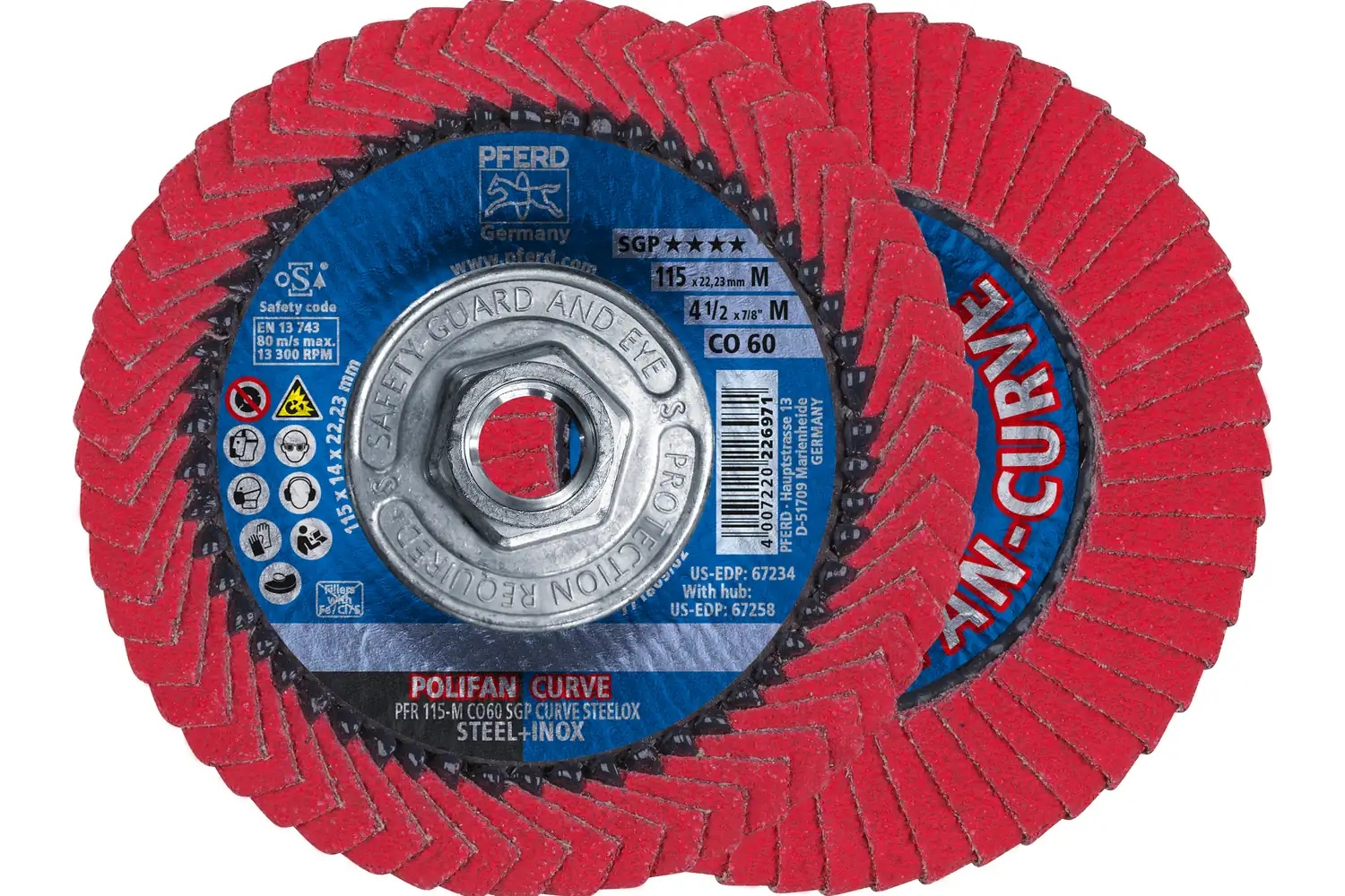 Picture of Pferd Flap Disc,4-1/2"x 5/8-11,CO SGP Curve Steelox, 60 Grit, Medium Radius, Ceramic oxide